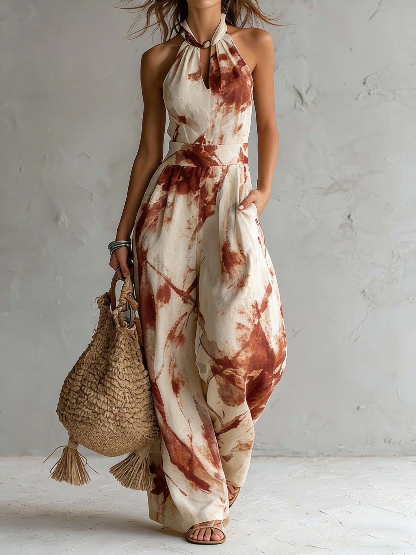 Hanabi | Jumpsuit mit Ink-Wash-Print und weitem Bein