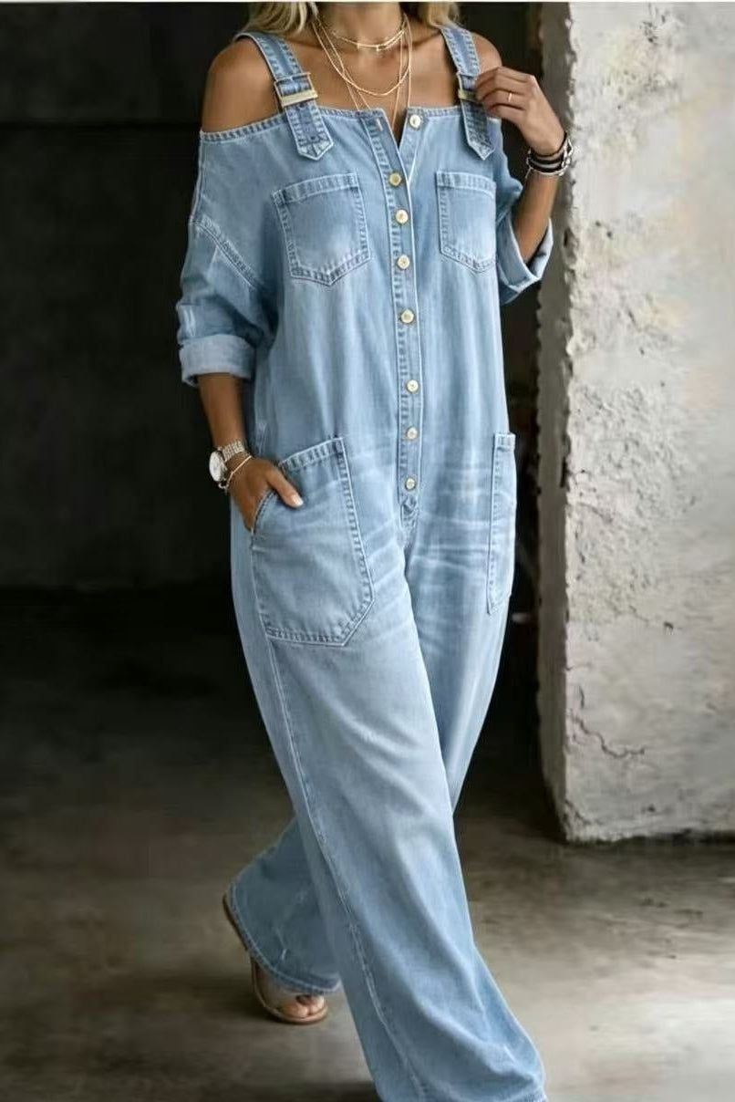 Sophia | Schulterfreier Denim-Overall