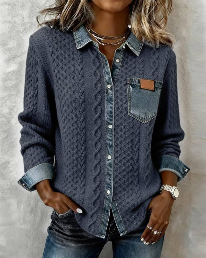 Ambra | Patchwork-Stricktop mit Denimdetails