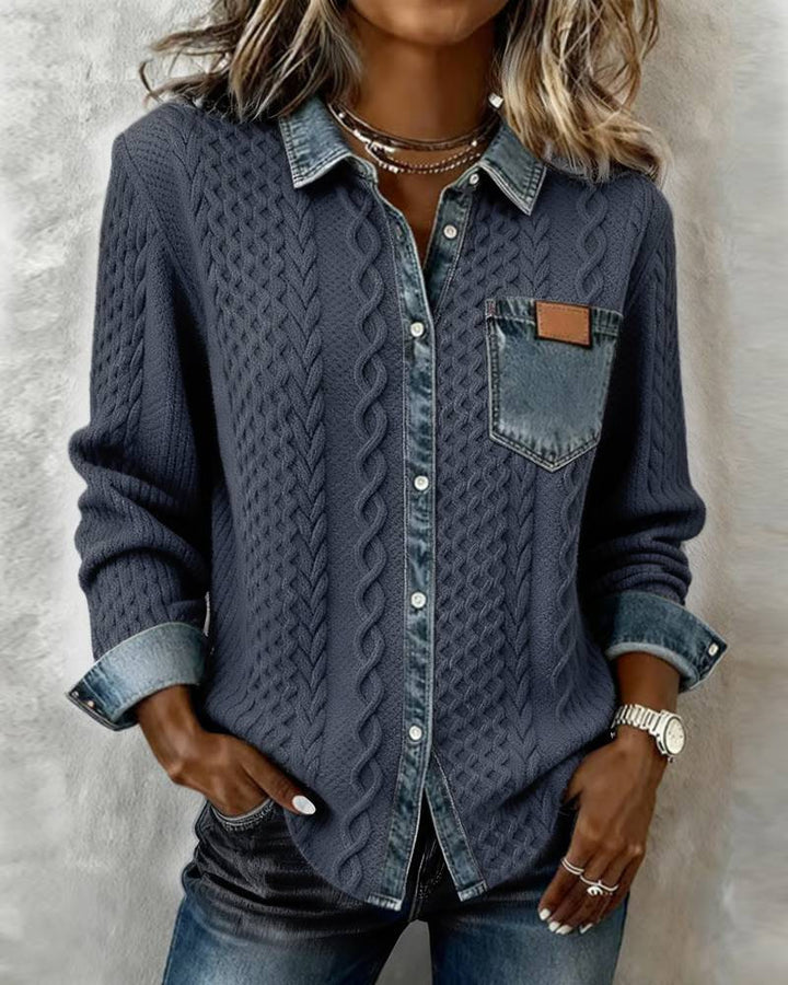 Ambra | Patchwork-Stricktop mit Denimdetails