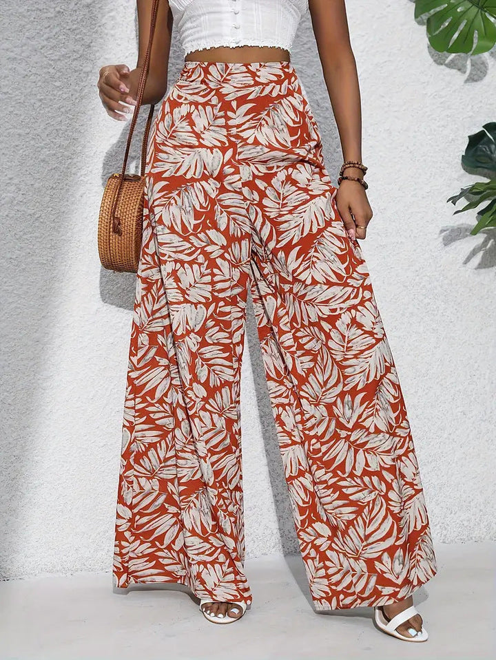 Florale Hose mit weitem Bein, leicht, hohe Taille
