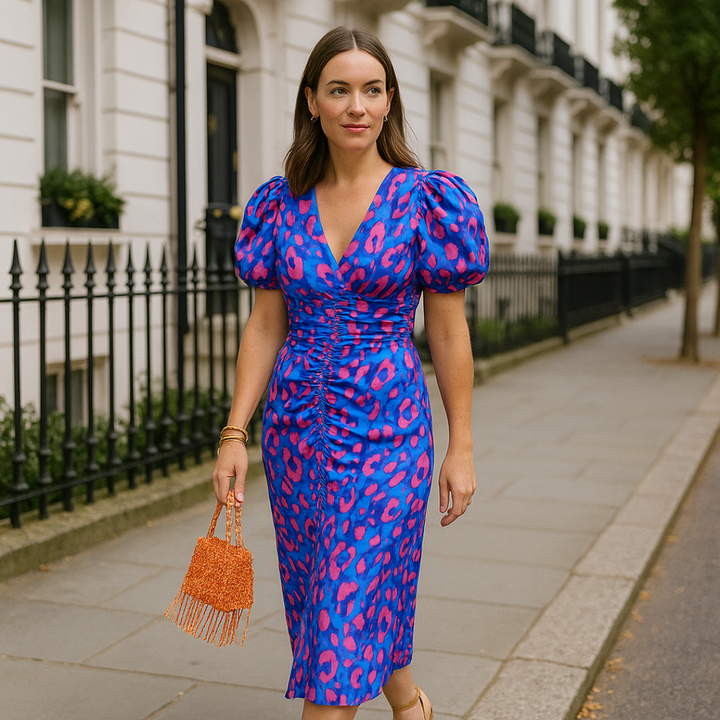 Oranit™ | Buntes Kleid mit plissierten Ärmeln