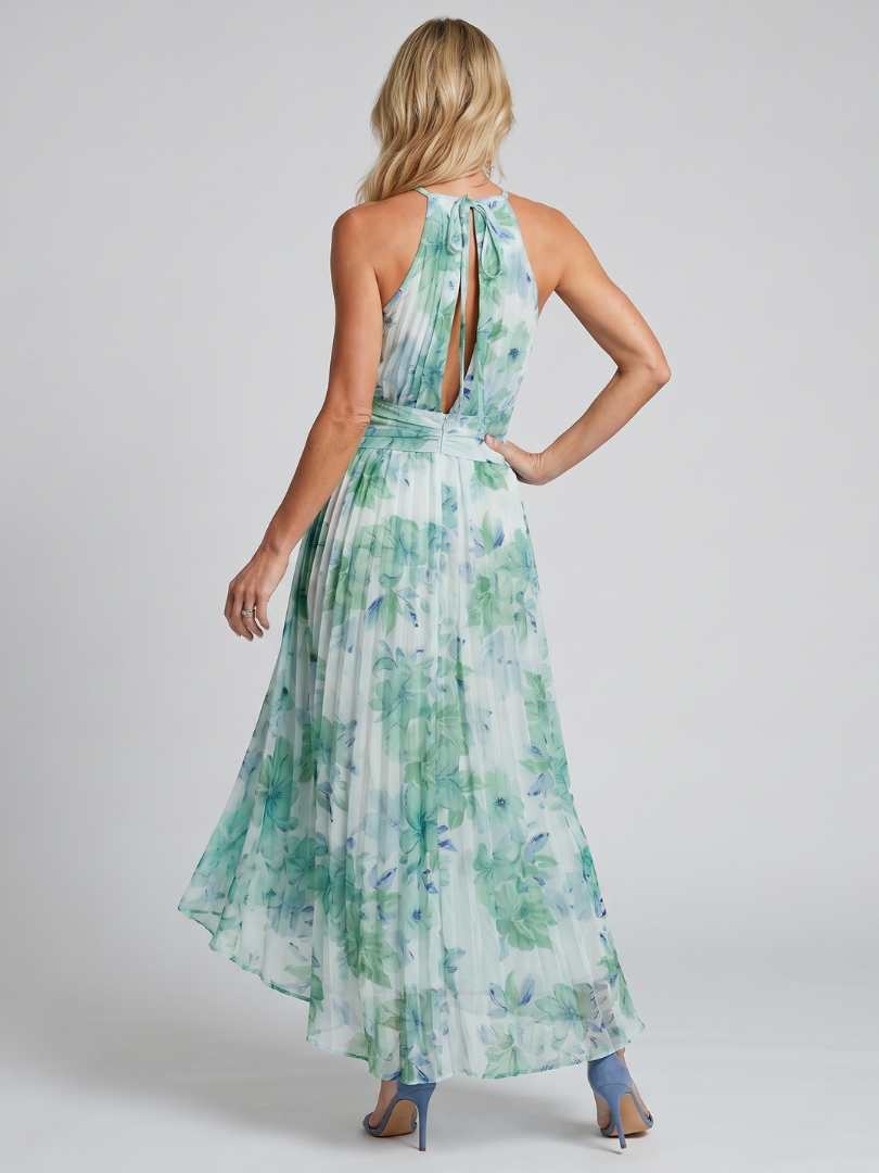 Portia | Plissierter Träger Weiches Blumenmuster Midikleid