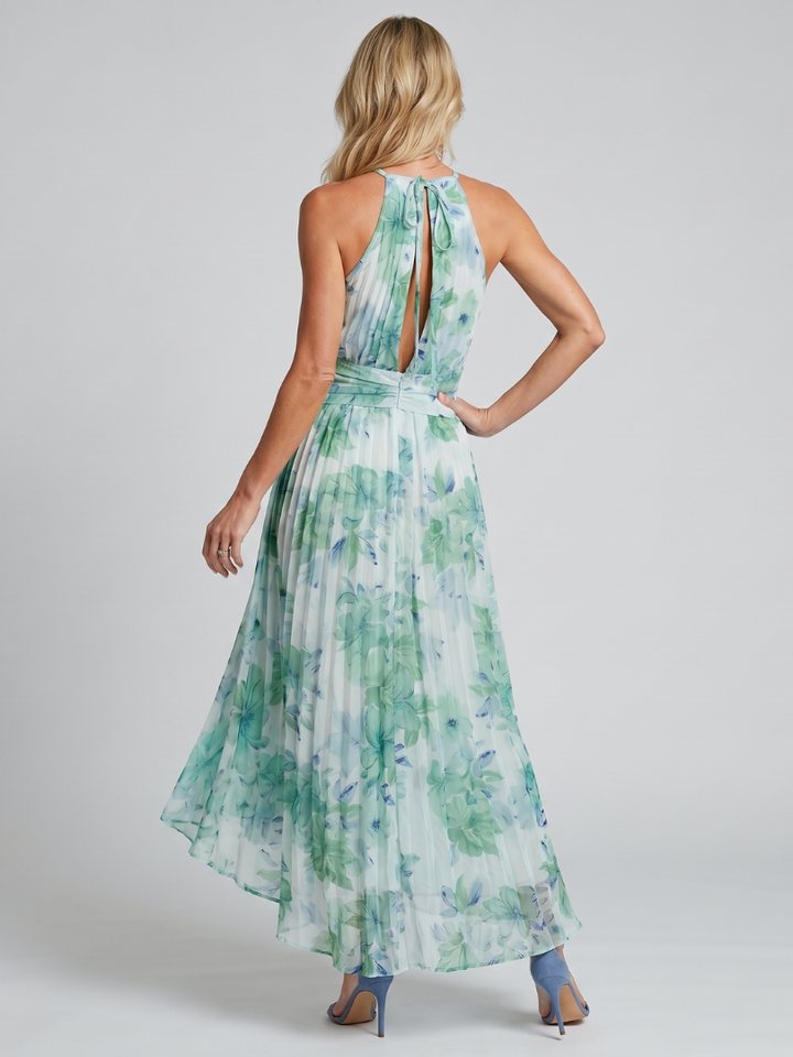 Portia | Plissierter Träger Weiches Blumenmuster Midikleid