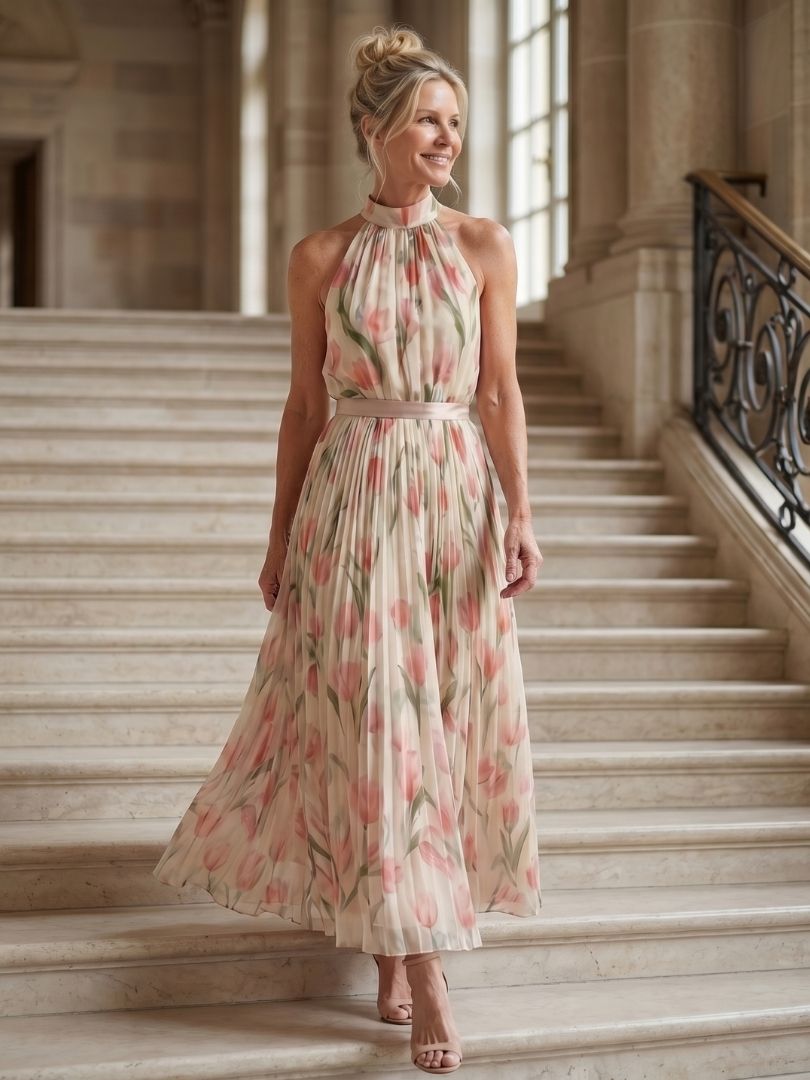 Aurelle | Neckholder Floral Midikleid