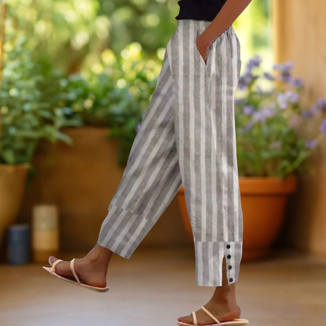 Sylvia | Bequeme gestreifte Hose mit weitem Bein