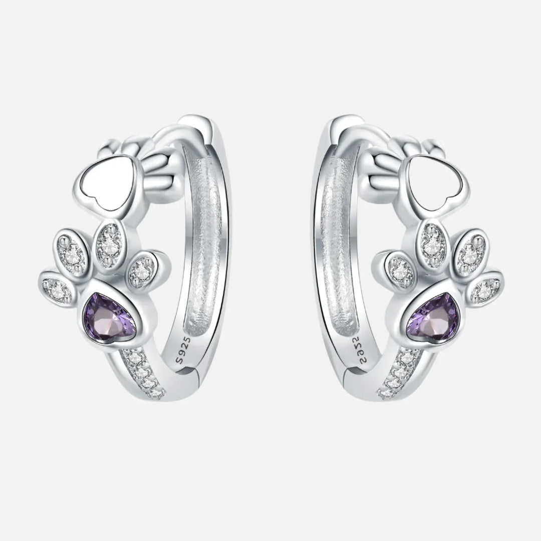 Paw Huggie Silberohrringe mit Zirkonia und herzförmigem Edelstein