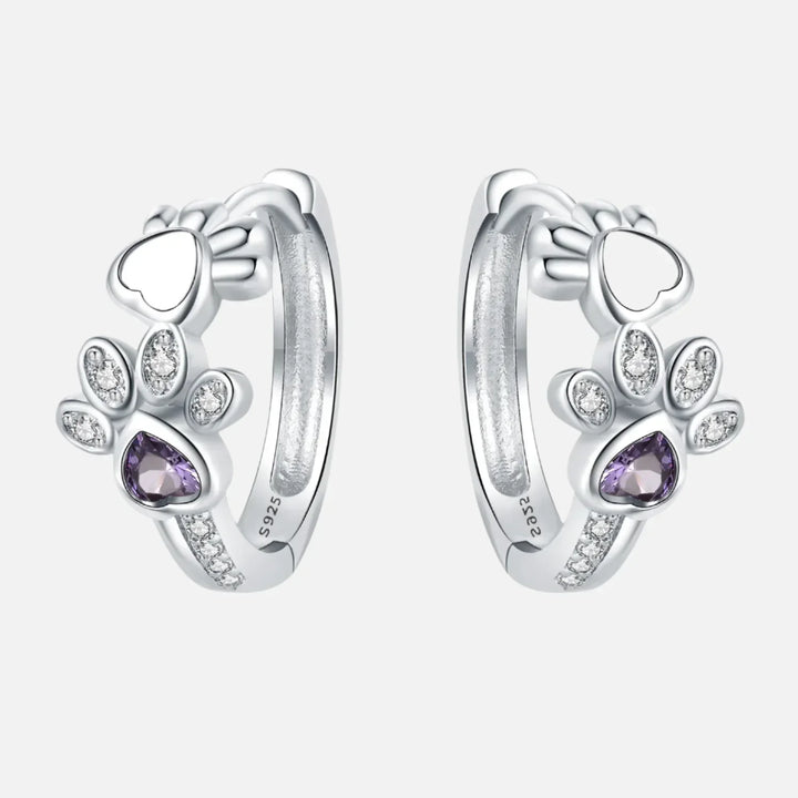 Paw Huggie Silberohrringe mit Zirkonia und herzförmigem Edelstein