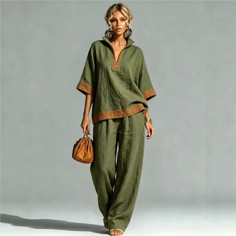 Vintage-inspiriertes Set im Leinen-Look für Damen