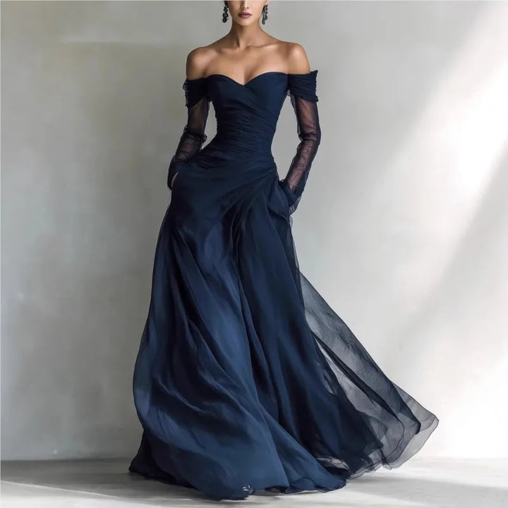 Eleonora™ | Langes Kleid mit offenen Schultern und Netzeinsätzen