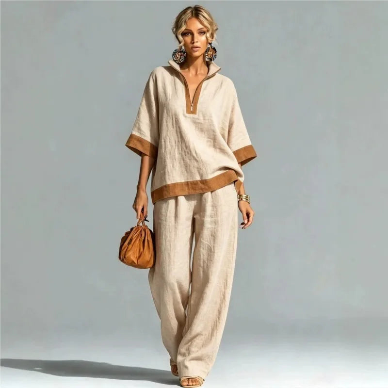 Vintage-inspiriertes Set im Leinen-Look für Damen