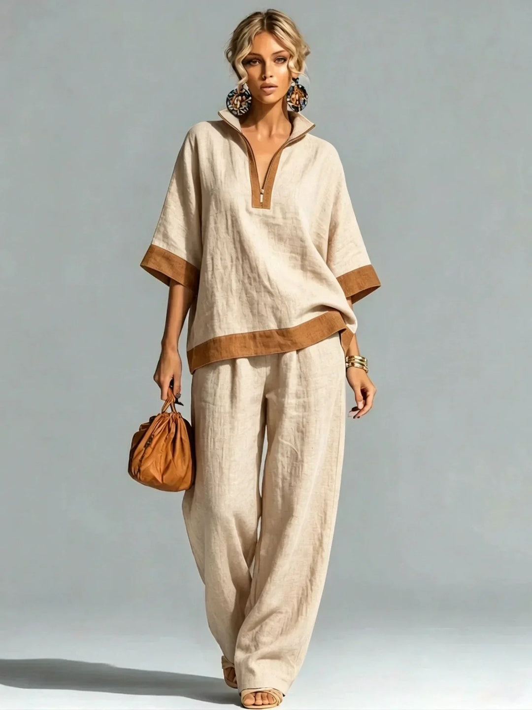 Vintage-inspiriertes Set im Leinen-Look für Damen