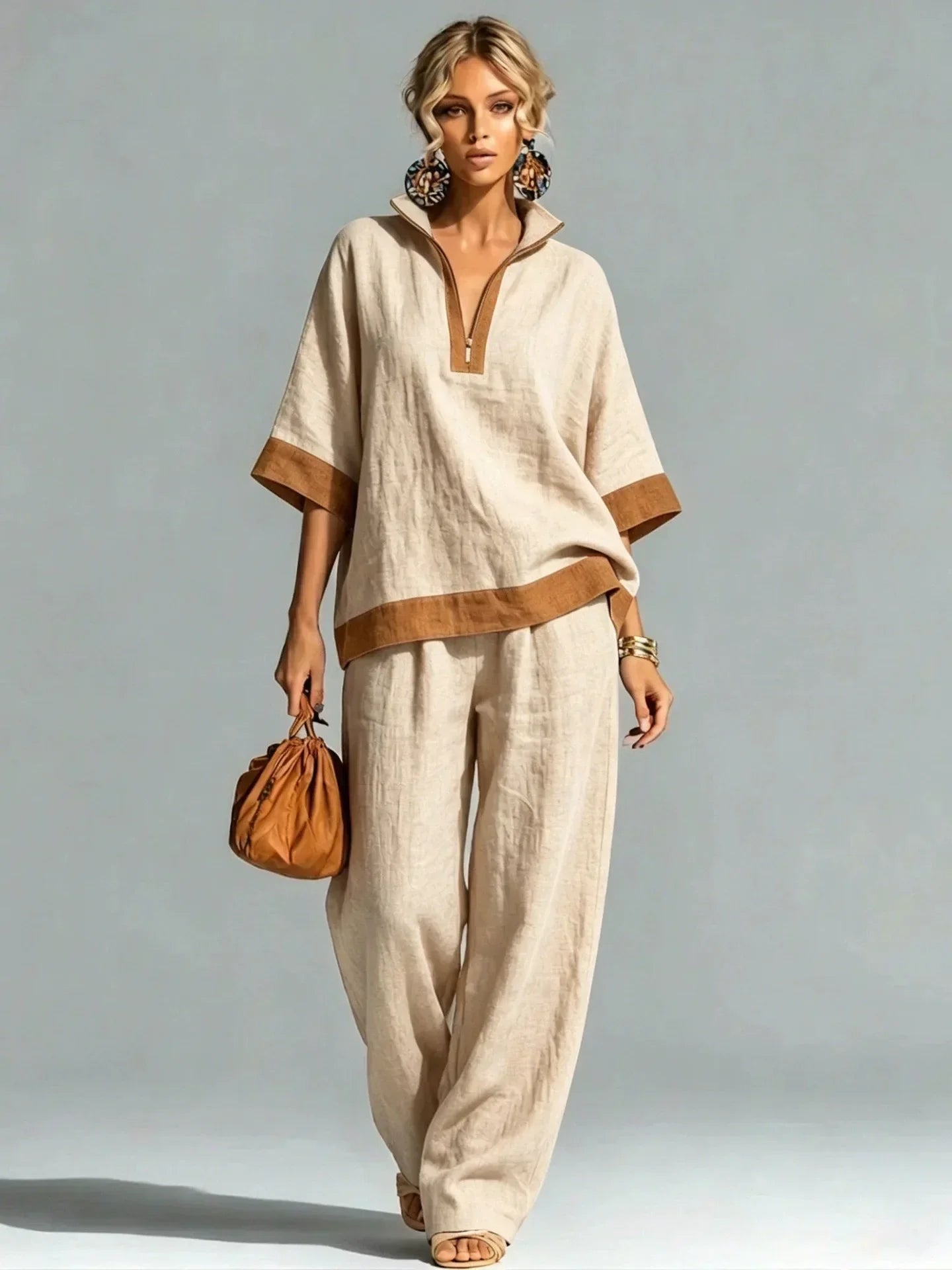 Vintage-inspiriertes Set im Leinen-Look für Damen