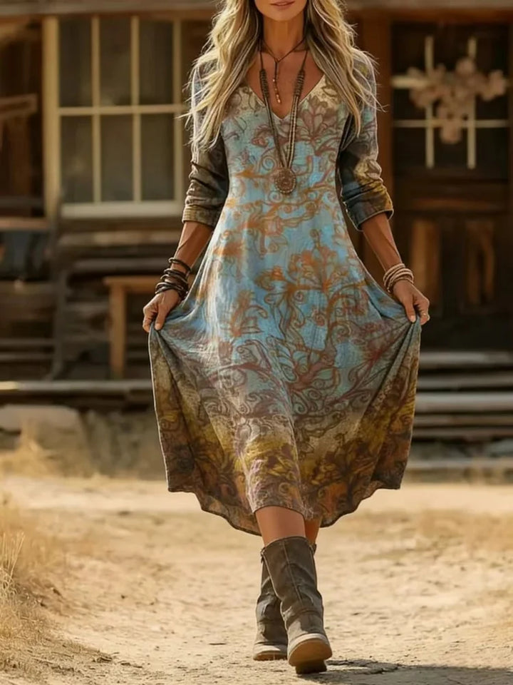 Evelyn | Vintage-inspiriertes langärmeliges Freizeitkleid