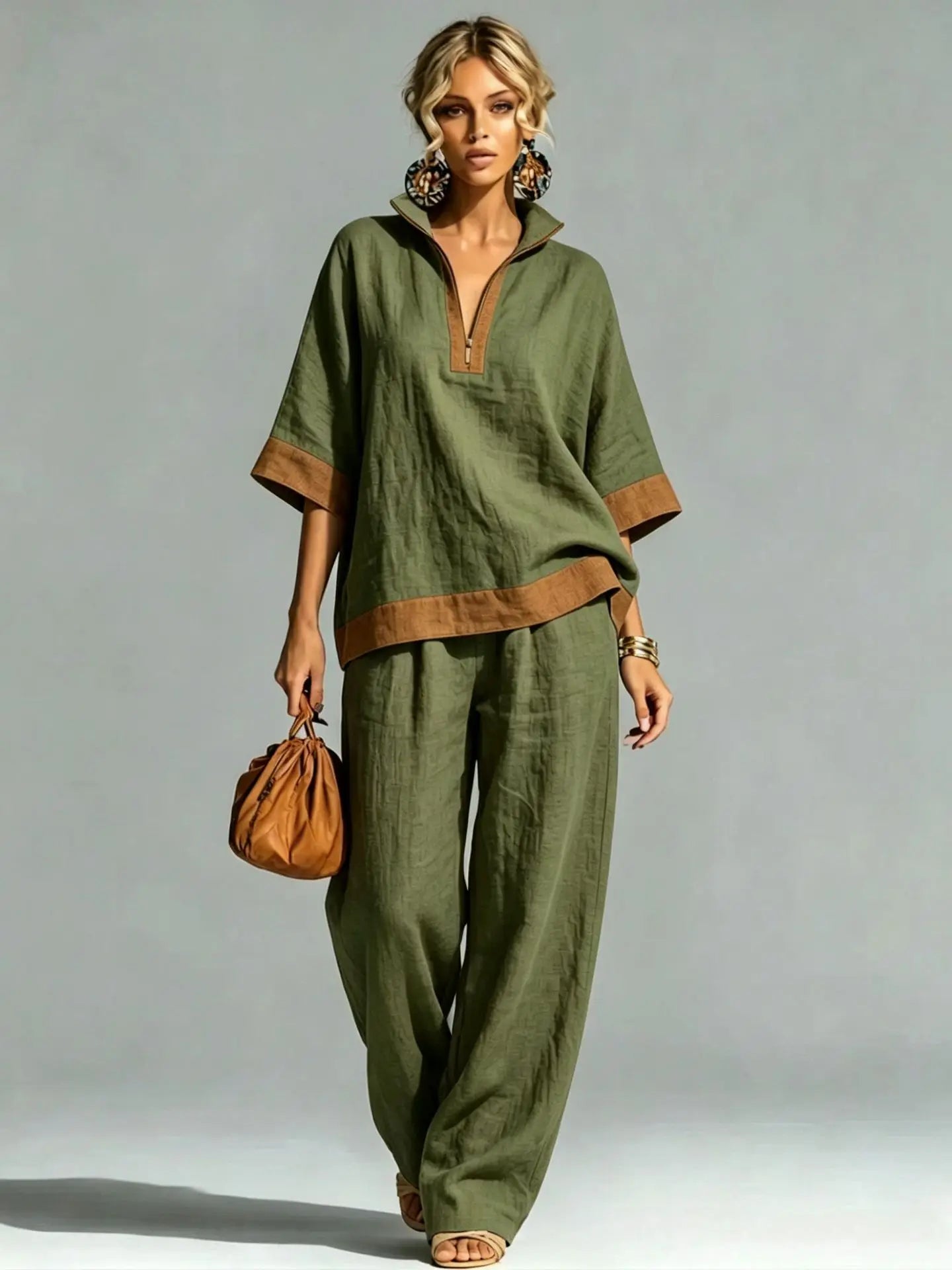 Vintage-inspiriertes Set im Leinen-Look für Damen