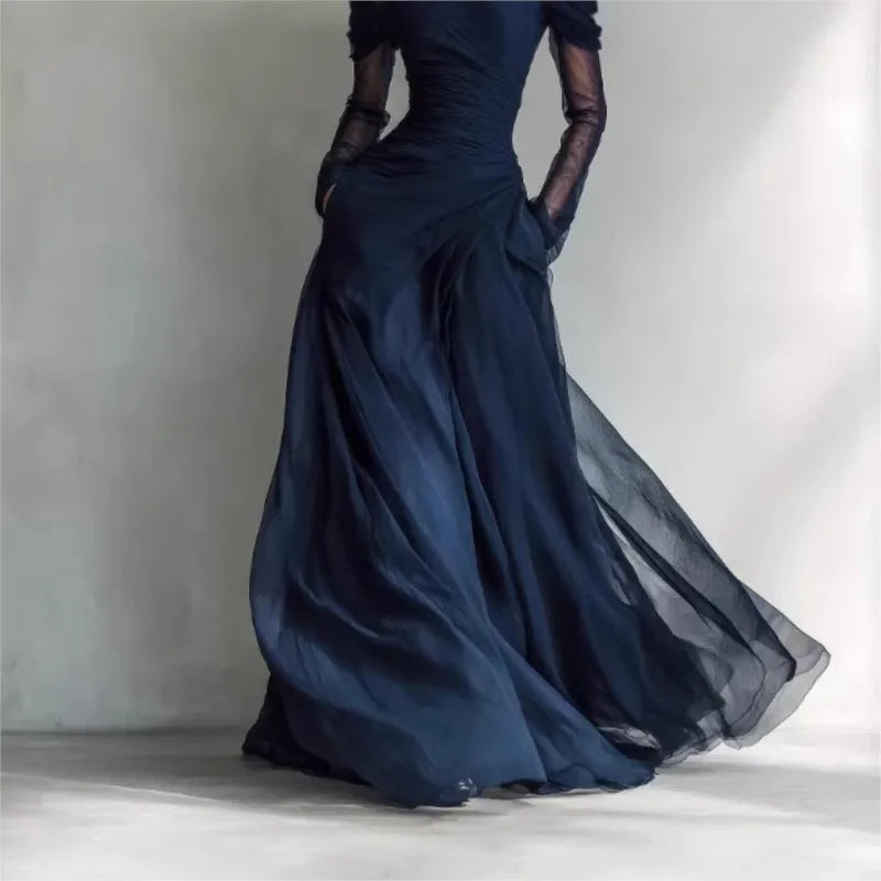 Eleonora™ | Langes Kleid mit offenen Schultern und Netzeinsätzen