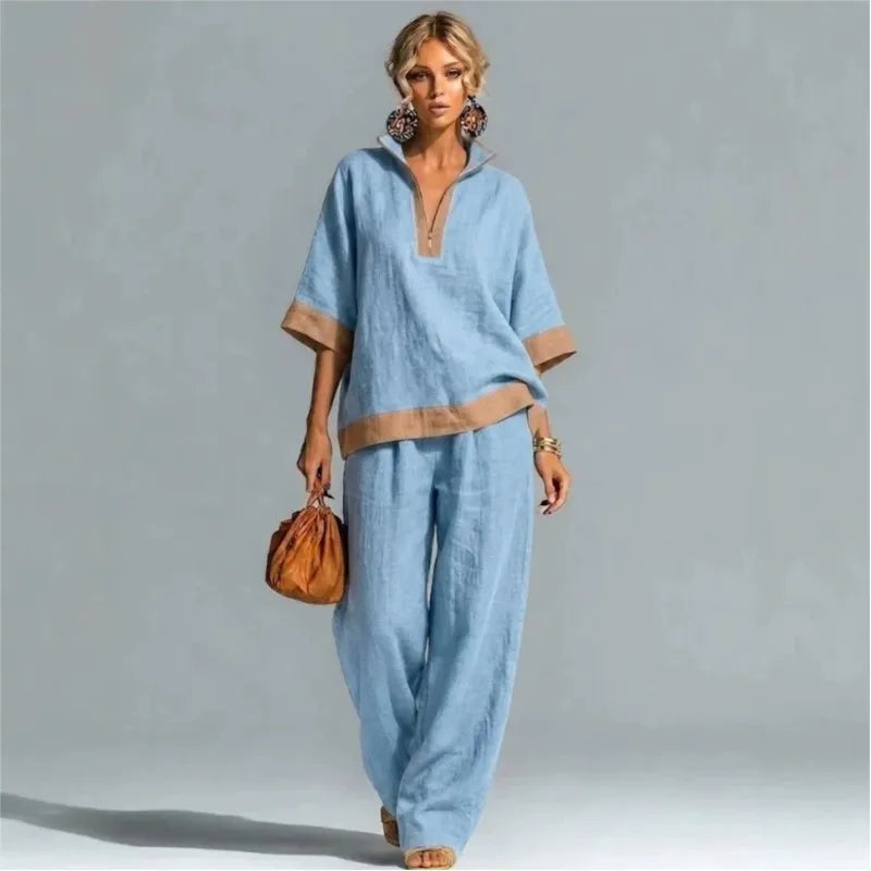 Vintage-inspiriertes Set im Leinen-Look für Damen