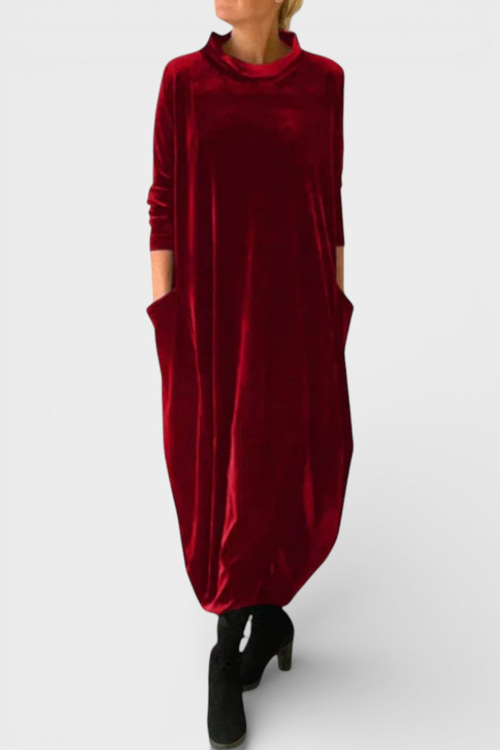 Saskia™ | Elegantes Samtkleid mit Taschen