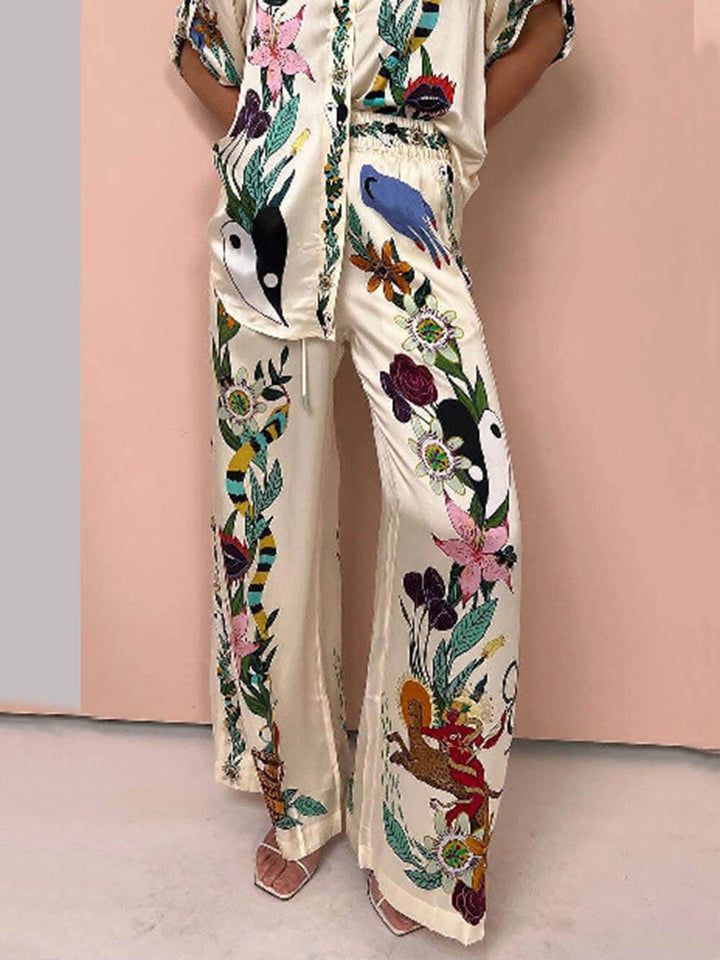 Nika | Satin Hemd und Hose mit einzigartigem Vibes Resort Druck