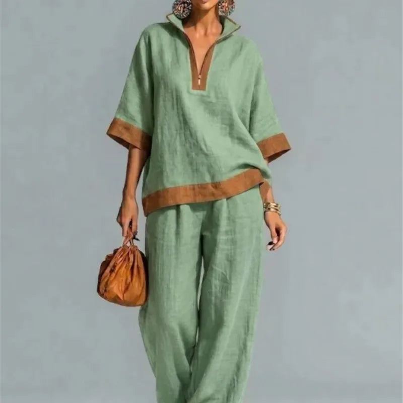 Vintage-inspiriertes Set im Leinen-Look für Damen