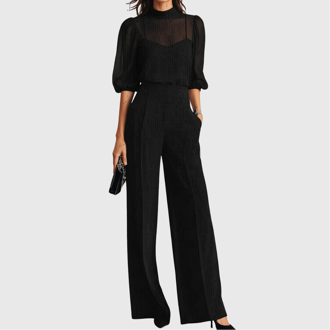 Elodie | Dreiteiliges Set aus Oberteil und Hose mit weitem Bein