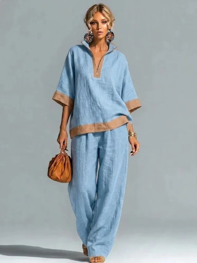 Vintage-inspiriertes Set im Leinen-Look für Damen