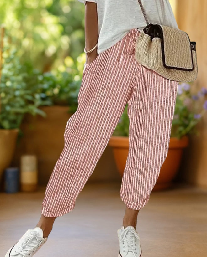 Marlyn | Entspannte gestreifte Hose mit Kordelzug
