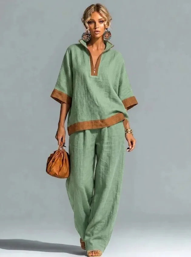 Vintage-inspiriertes Set im Leinen-Look für Damen