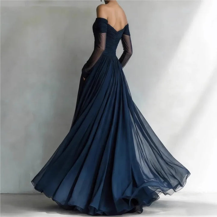 Eleonora™ | Langes Kleid mit offenen Schultern und Netzeinsätzen
