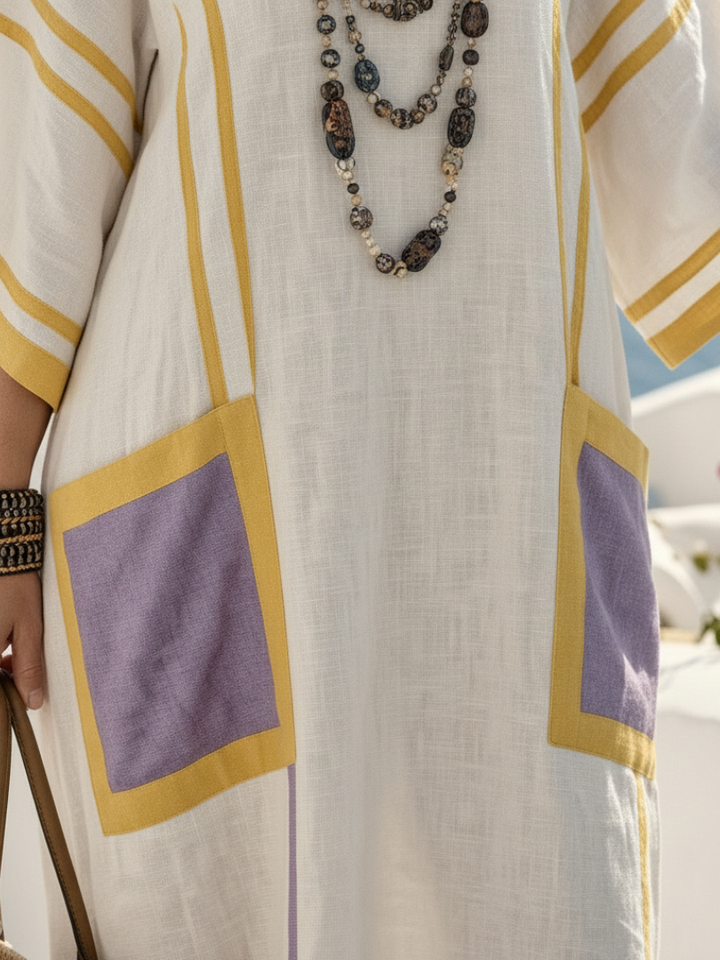 Zafira | V-Ausschnitt Kurzarm-Taschen-Maxikleid