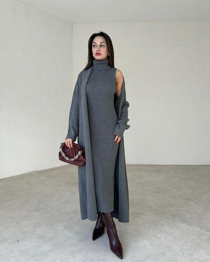Livia – High-Neck Strickkleid &amp; Cardigan-Set