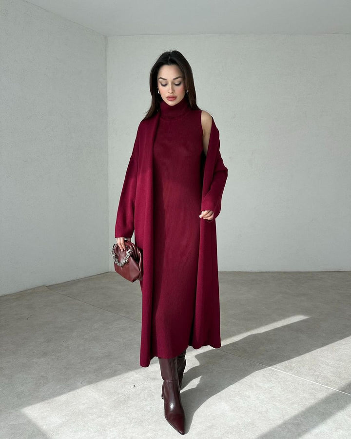 Livia – High-Neck Strickkleid &amp; Cardigan-Set
