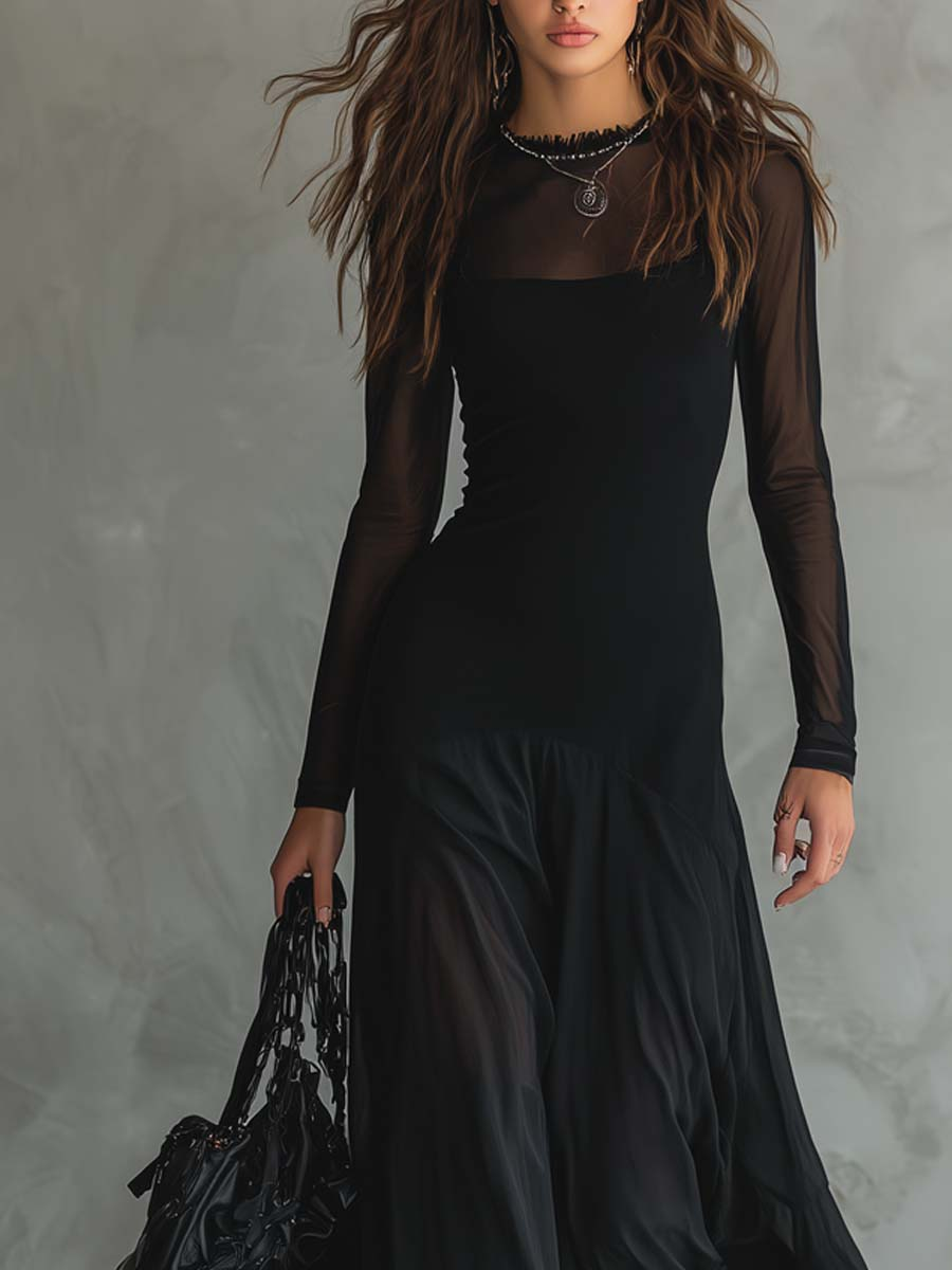 Neroa™ | Schwarzes Maxikleid aus Tüll in lockerer Passform