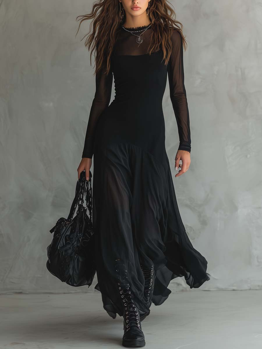 Neroa™ | Schwarzes Maxikleid aus Tüll in lockerer Passform