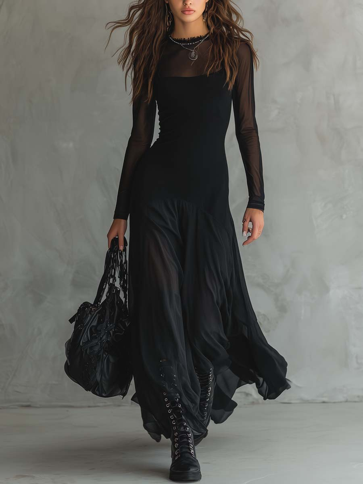 Neroa™ | Schwarzes Maxikleid aus Tüll in lockerer Passform
