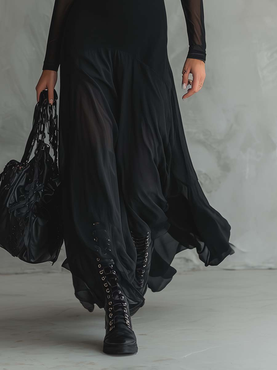 Neroa™ | Schwarzes Maxikleid aus Tüll in lockerer Passform