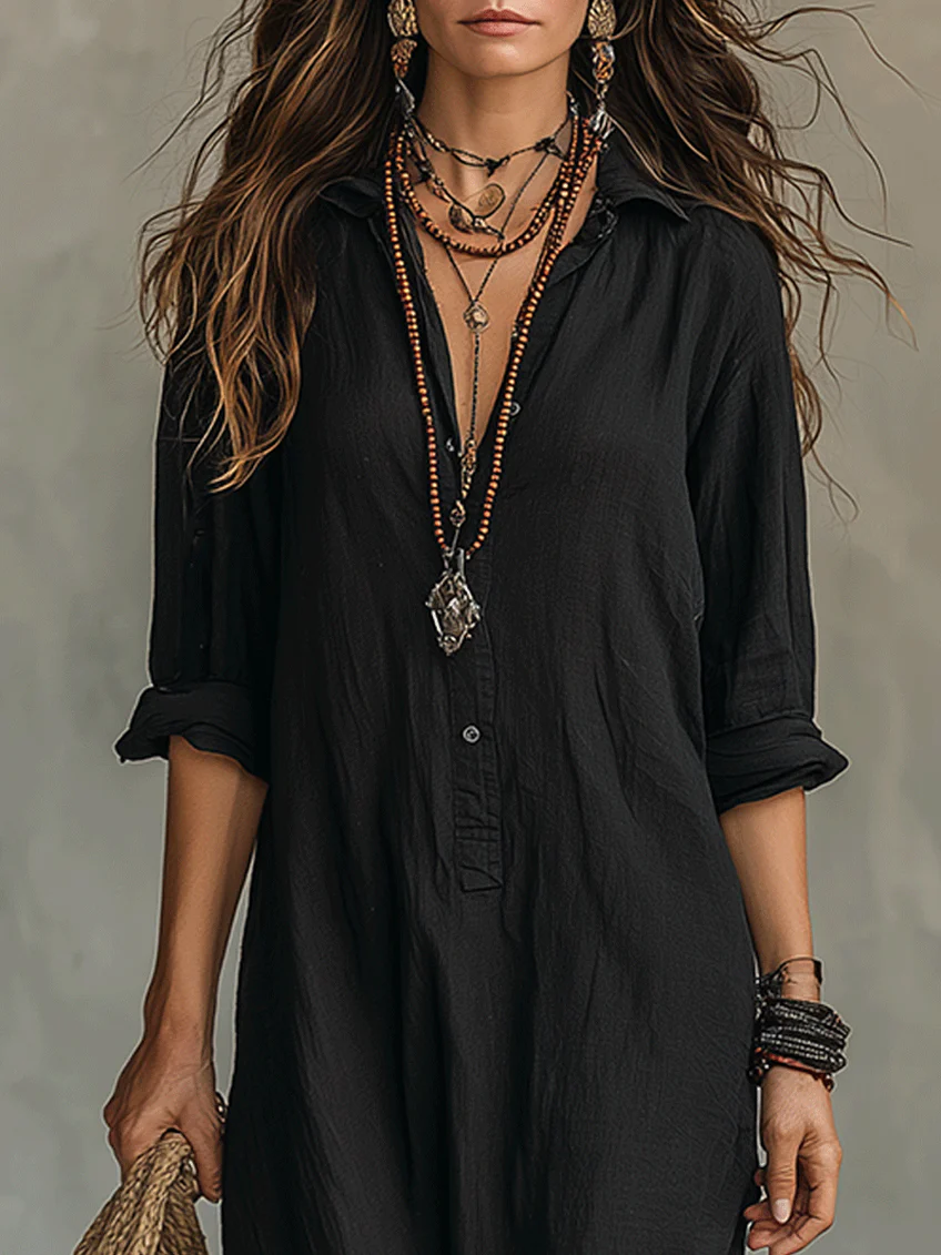 Alessia – Weiches, schwarzes Maxikleid mit Knöpfen
