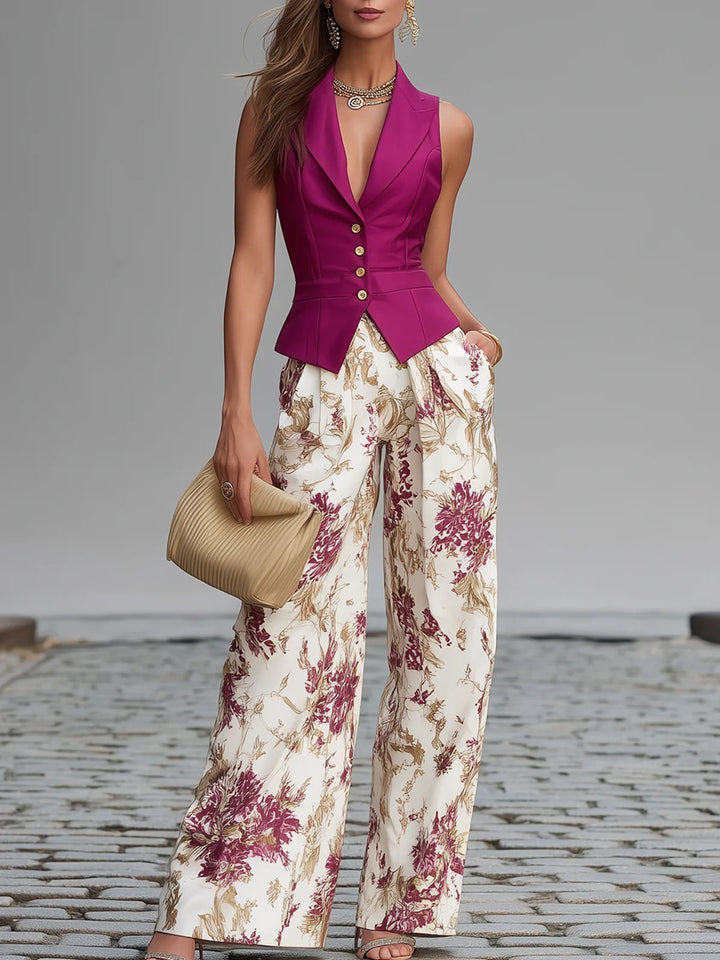 Beatrix™ | Tailliertes Westen-Set mit floraler Hose