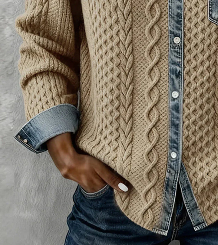 Ambra | Patchwork-Stricktop mit Denimdetails