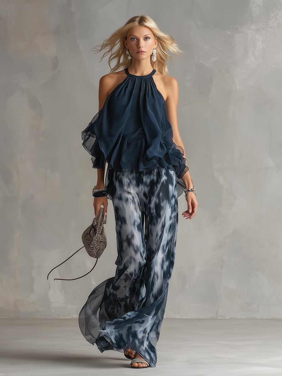Élise | Elegantes und leichtes Set mit fließendem Oberteil und weit geschnittener Hose