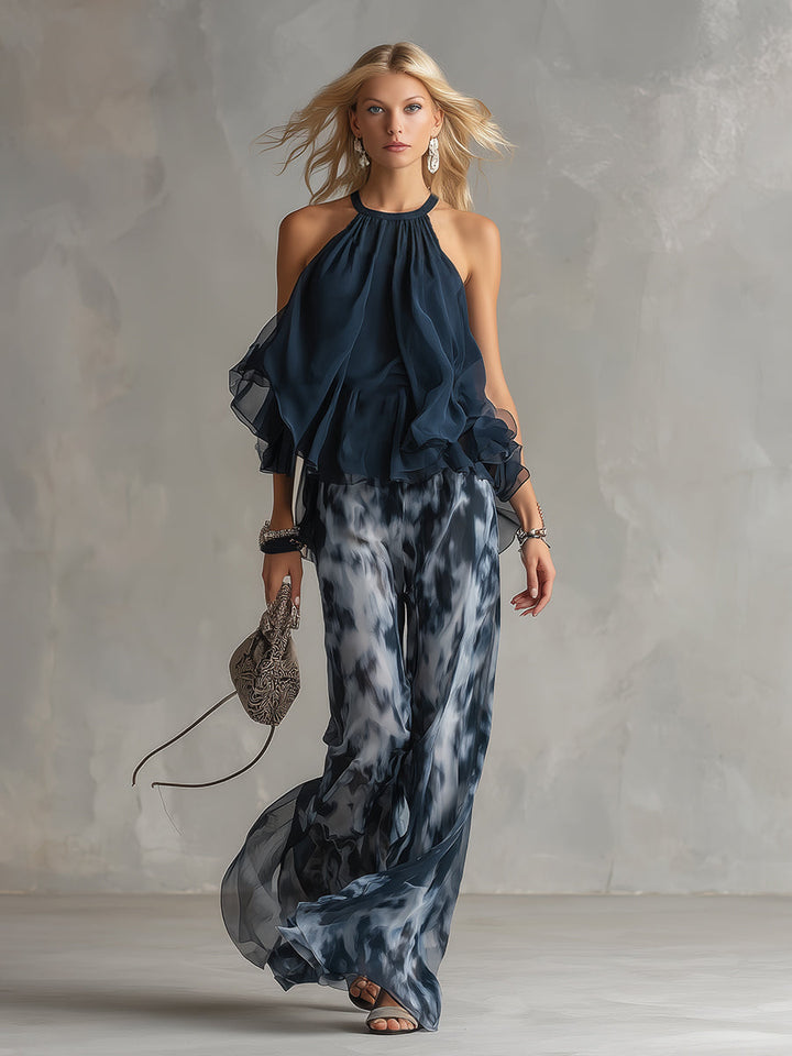 Élise | Elegantes und leichtes Set mit fließendem Oberteil und weit geschnittener Hose