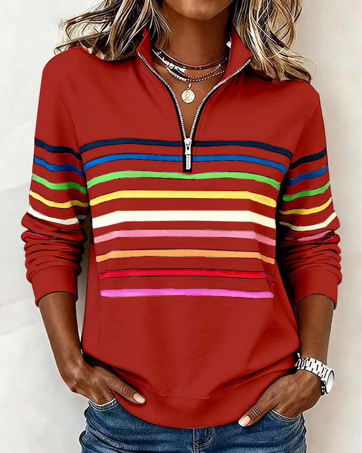 Vienna – Regenbogen­gestreiftes Zip-Sweatshirt