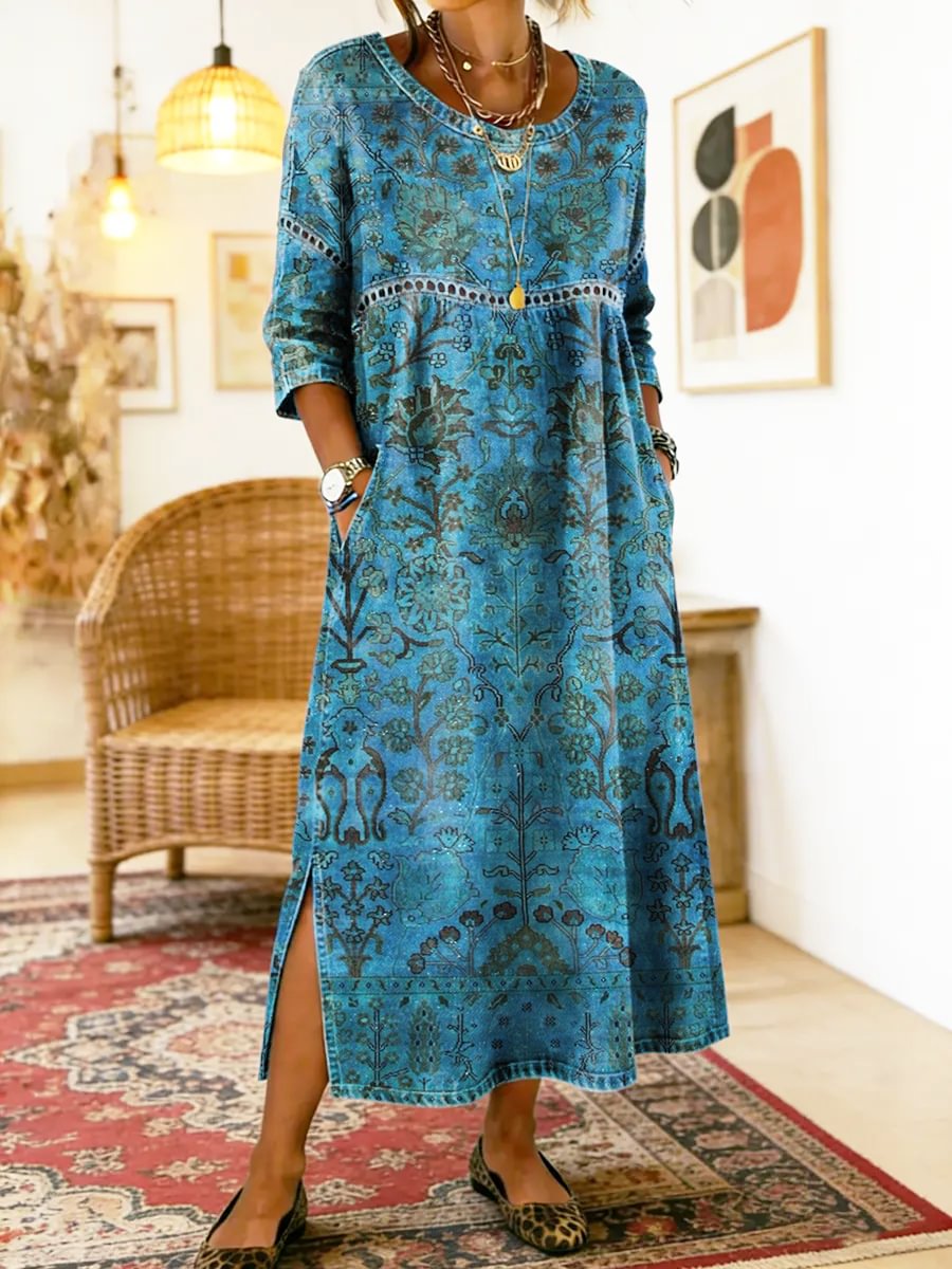 Carmen – Blaues Kleid mit Print