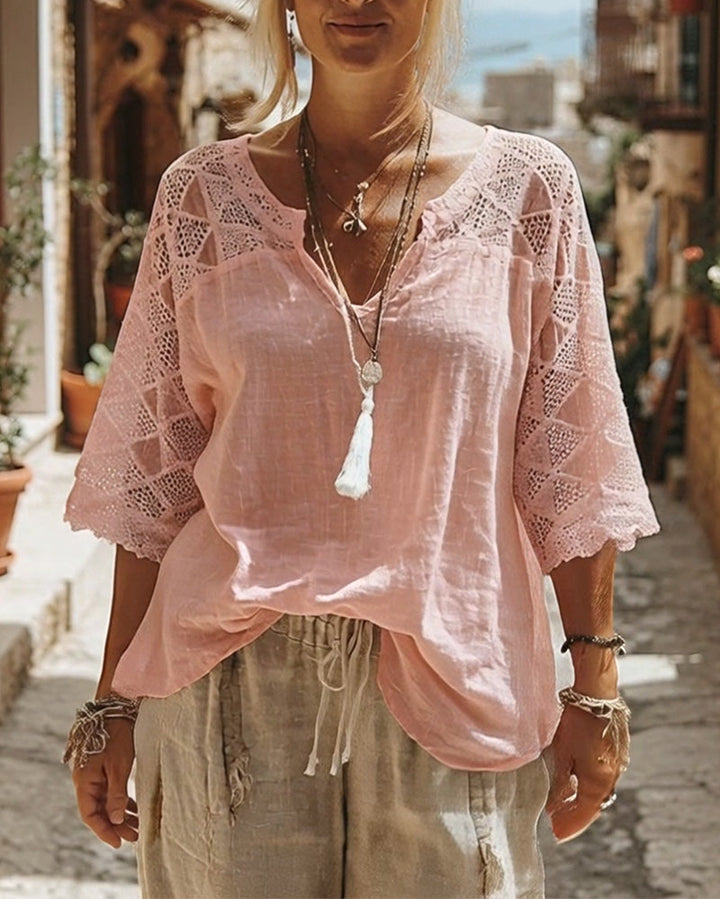 Bluse mit V-Ausschnitt und Streifen