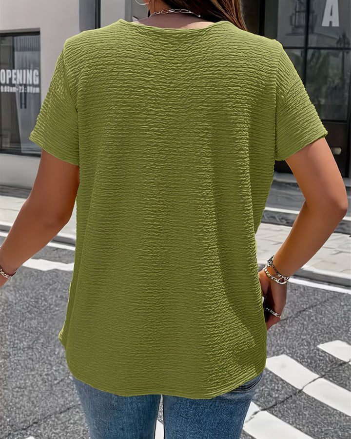 T-Shirt mit Peter-Pan-Kragen mit drei Knöpfen