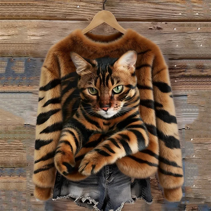 Jules – Weiches Sweatshirt mit Tigerstreifen &amp; Tabby-Katzenmotiv