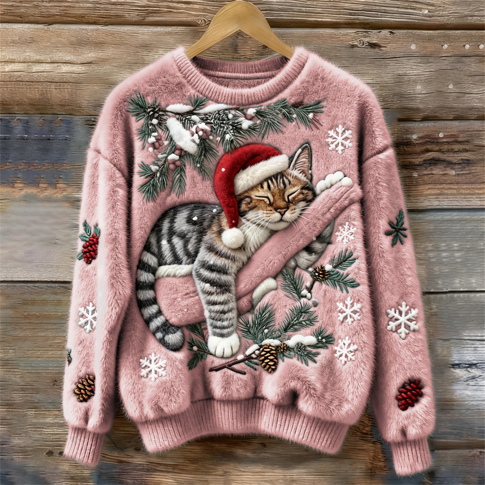 Layla | Kuscheliger &amp; Festlicher Winterpullover mit Katze