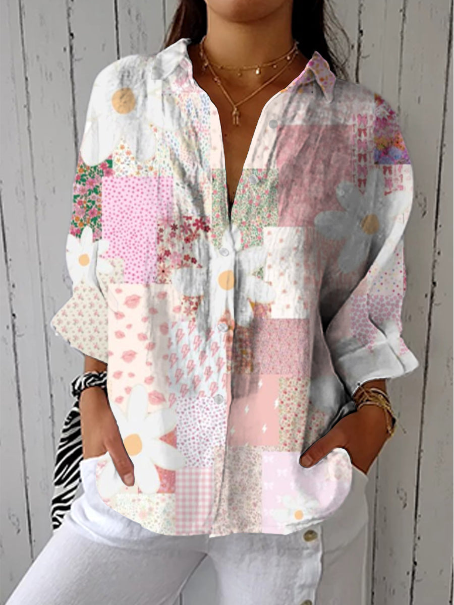 Judith – Bluse aus pastellfarbenem Patchwork