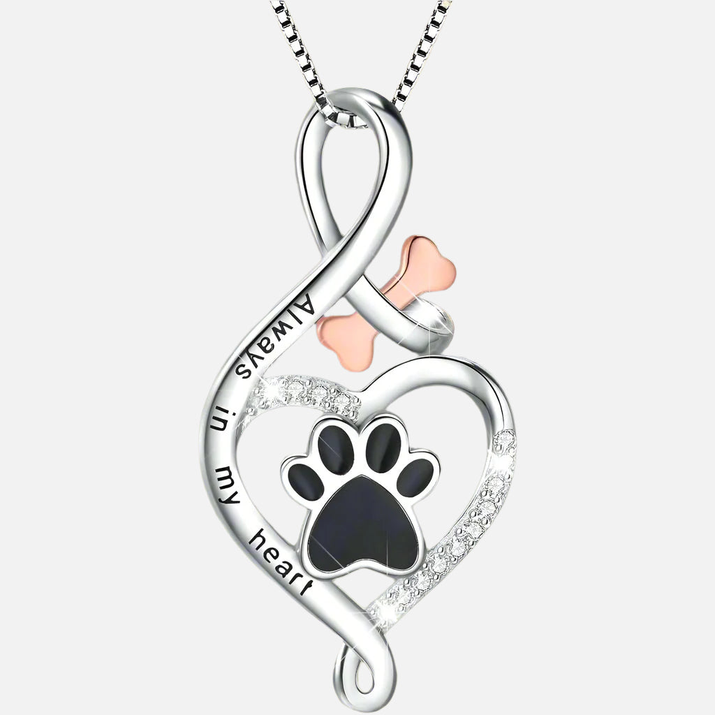 Lucky Paw Halskette mit Herz, Knochen und Unendlichkeitssymbol