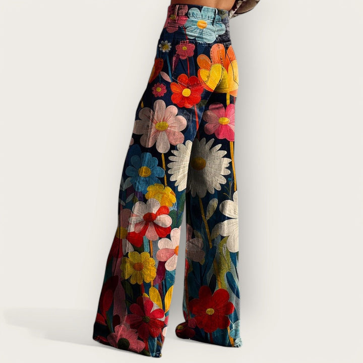 Stilvolle mehrfarbige Hose mit weitem Bein